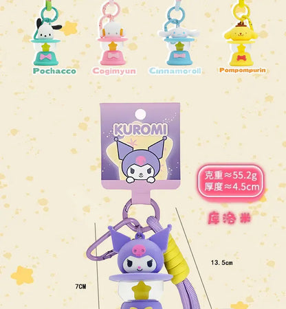 Original Sanrio Keychain Creative Hello Kitty Night Light Keyring Cinnamoroll My Melody Kuromi Key Chain Schoolbag Pendant Gifts