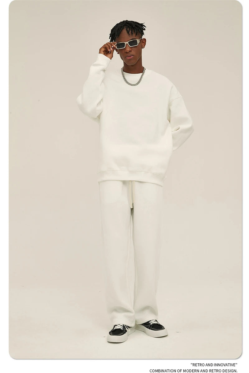 ZODF New 2025 Winter 350gsm Fleece Sweatshirts For Men Unisex Casual Loose Basic Solid O-Neck Thick Warm Pullovers HY0635