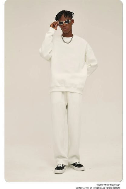 ZODF New 2025 Winter 350gsm Fleece Sweatshirts For Men Unisex Casual Loose Basic Solid O-Neck Thick Warm Pullovers HY0635