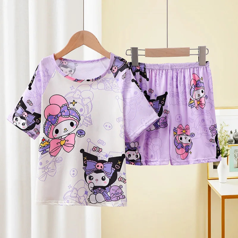 MINISO Boys Pajamas Sets Disney Summer Two Pieces Set 3 to 4 5 6 7 8 9 10 11 12 Years Blue Mickey Mouse Print Children Clothing