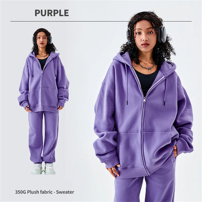 ZODF Basic Winter Men Fleece Zipper Hoodies Unisex Casual Loose 350gsm Warm Solid Hooded Sweatshirts Coats 18 Colors HY0726