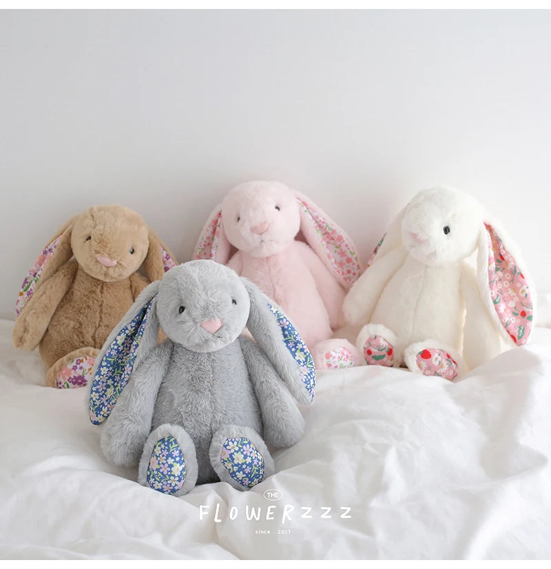 30cm Cartoon Floral Rabbit Plush Toy Pink White Bonnie Rabbit Stuffed Animal Doll Children's Room Decor Birthday Gift For Girl