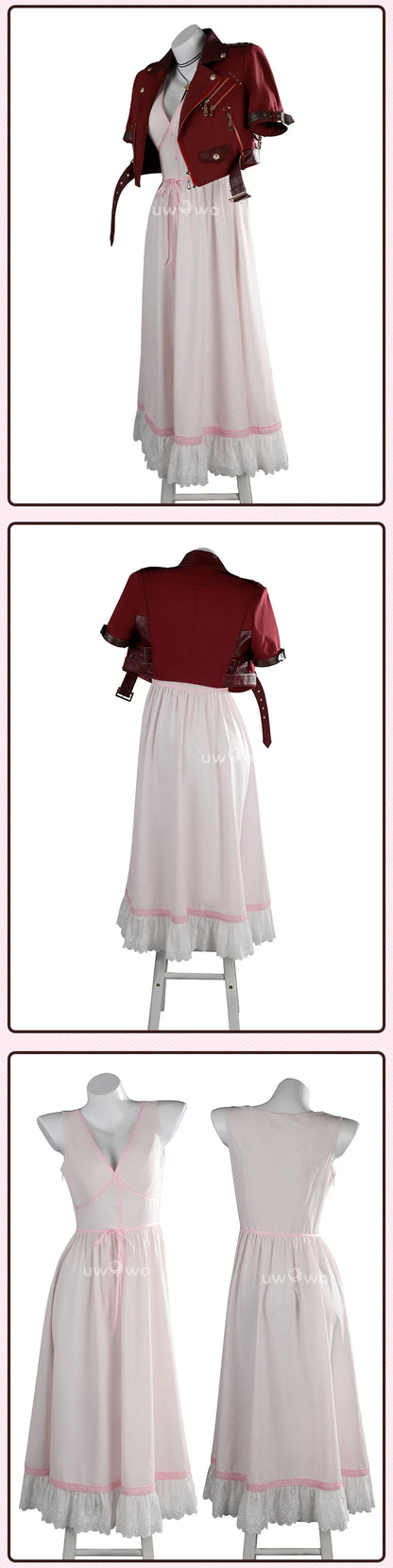 UWOWO Collab Series: FF- 7 Aerithh Cosplay Costume Pink Dress Cosplay Long Dress Halloween Costume