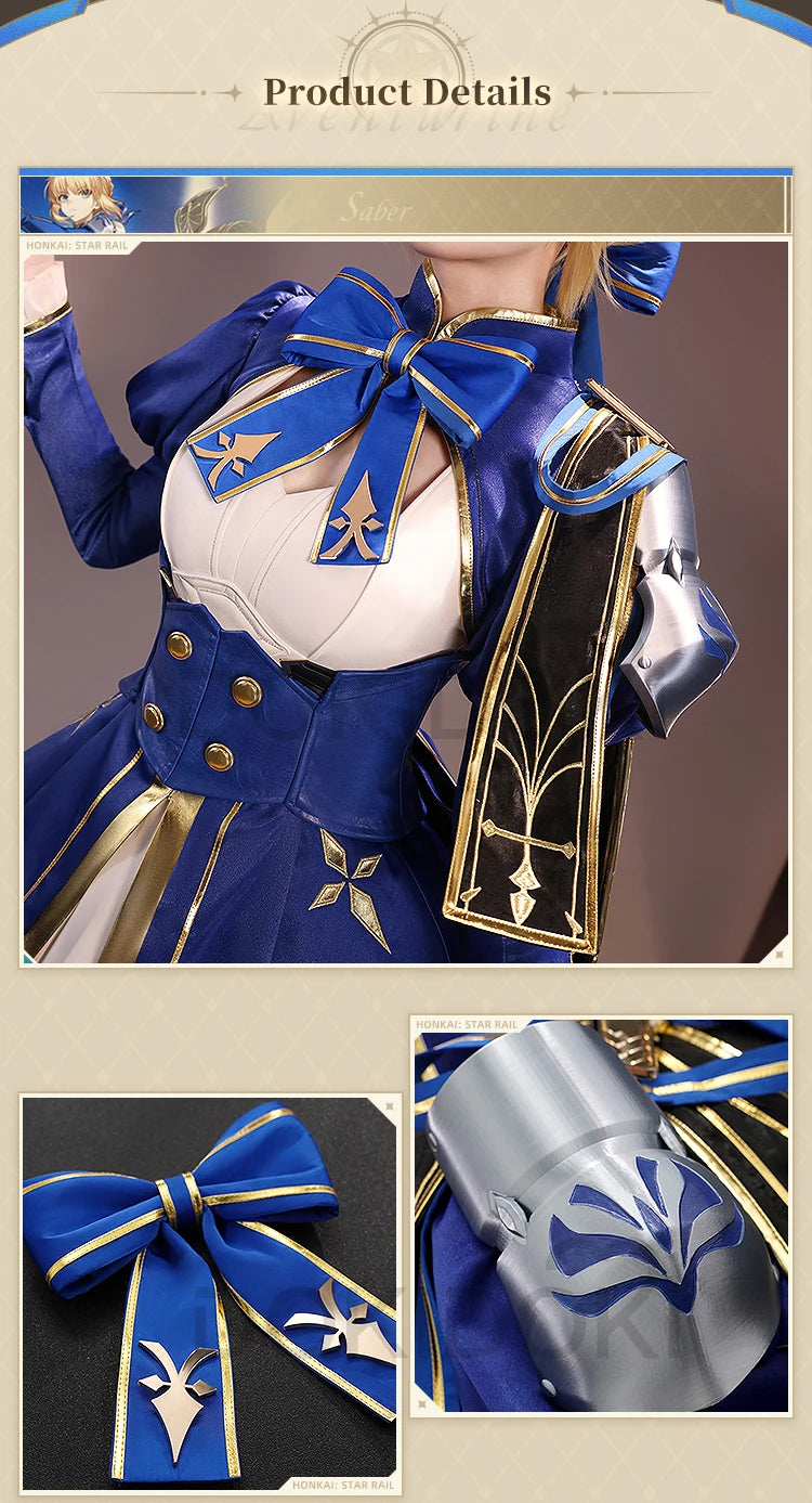 Saber Cosplay Costume Honkai: Star Rail x Fate DokiDoki-SR HSR Women Costume Dress Saber Cosplay Wig
