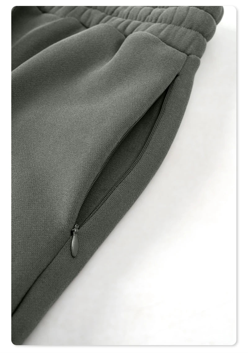 ZODF New Men's Winter Solid 345sm Fleece Straight Pants Unisex Loose Comfortable Sport Zipper Pockets Trousers HY0868