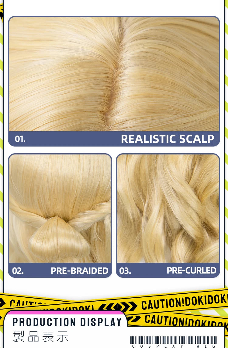 Women Princess Wig Anime DokiDoki Women Long 80cm Golden Curls Hair Christmas Princess Cosplay High Heat Resistant Free Cap Wig