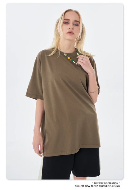 ZODF Trendy Summer 260gsm Cotton Oversized T Shirts For Men Unisex Male Kanye West High Street Solid Tees Brand Tops HY0122