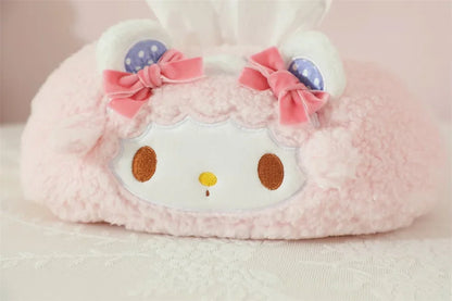 Japanese Style Plush My Melody Kuromi Tissue Box Durable Home Car Hotel Sofa Paper Tissue Holder Napkin Case Pouch Girl's Gift