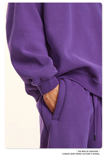 ZODF 2024 Winter Men 345gsm Fleece Sweatshirts Unisex Women Casual Loose Warm Solid O-Neck Pullovers Streetwears HY0865