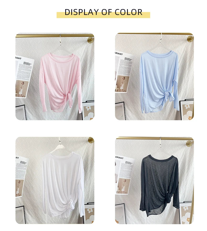 Women’s Long Sleeve Yoga Shirt O-Neck Breathable Loose Fit Sports Top for Running Pilates Gym Fitness