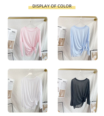 Women’s Long Sleeve Yoga Shirt O-Neck Breathable Loose Fit Sports Top for Running Pilates Gym Fitness