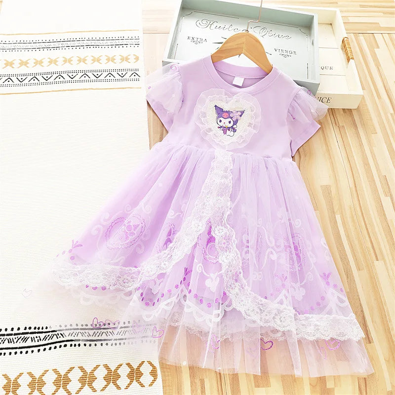 MINISO Girls Dress Blue Toddler Girl Mesh Lace Dress Summer Infant Fuffy Tulle Tutu Frozen Princess Dress 2 to 3 4 5 6 7 8Years