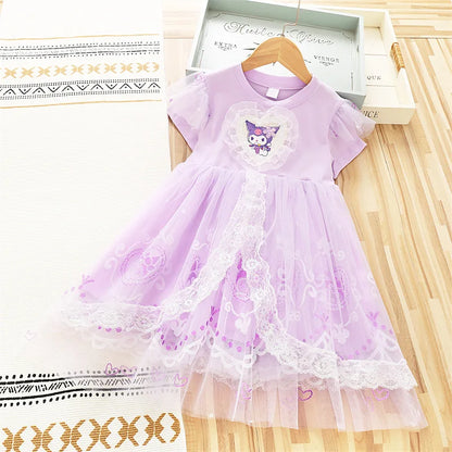 MINISO Girls Dress Blue Toddler Girl Mesh Lace Dress Summer Infant Fuffy Tulle Tutu Frozen Princess Dress 2 to 3 4 5 6 7 8Years