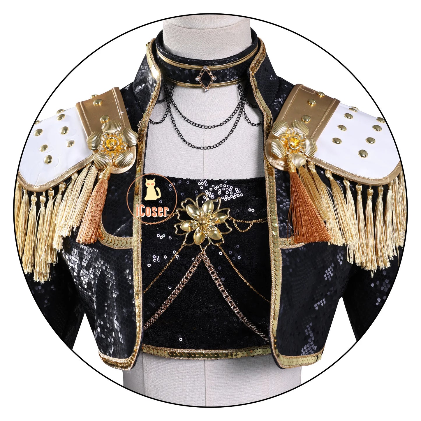 KPop Demon Hunters Mira Cosplay Costume Black Gold Skirt Huntrix Golden Uniform Headwear Halloween Party for Women Girls Props