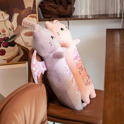 60cm Cat Shaped Hug Pillows Cherry Blossom Cat Plush Toys Bat Wing Kitten Sleeping Pillows Girl Birthday Gift