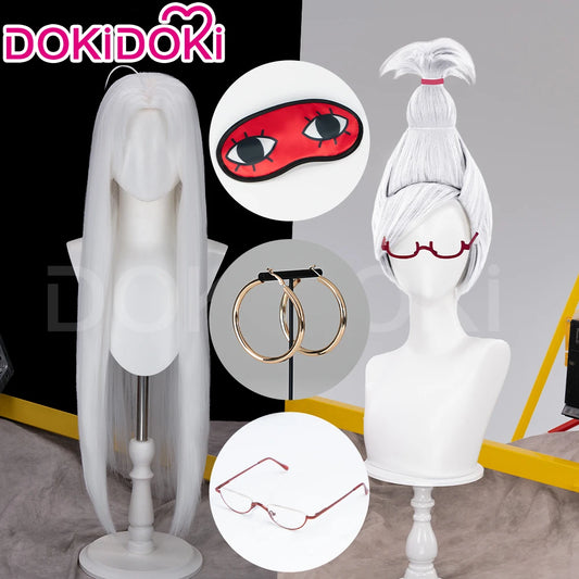 IN STOCK Seiko Ayase Wig Anime Dandadan Cosplay DokiDoki Halloween Grey Hair DAN DA DAN Seiko Glasses Ear Clips Patch Free Cap