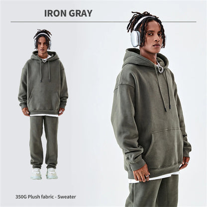 ZODF Casual Winter Men 350gsm Fleece Hoodie Unisex Loose Warm Solid Hooded Sweatshirt Pullover 18 Colors HY0728 - Iron