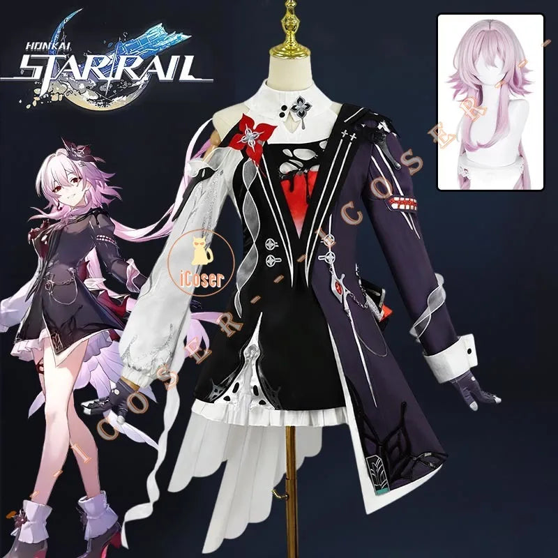Honkai Star Rail Evernight March 7th Cosplay Costume Dress Earrings Mysterious Foreign Guest Halloween Party for Women Carnival