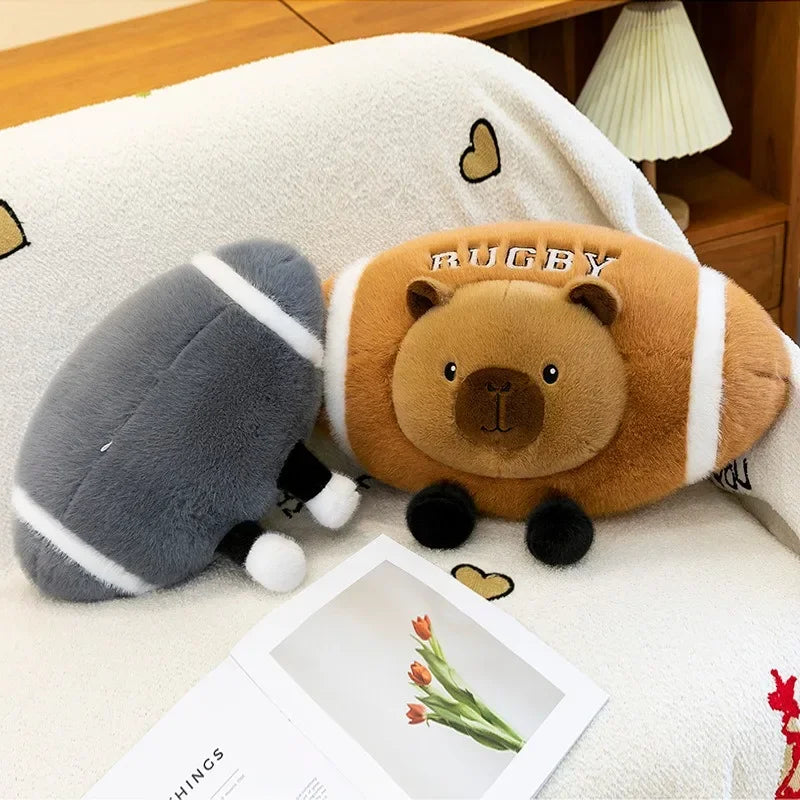 Creative Rugby Capybara Doll Cute Panda Plush Toys Pillow Capibara Seat Cushion Girls Children Birthday Gift Soft Stuffed Animal