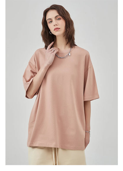 ZODF New Summer Men 100% Cotton Solid T Shirts Unisex High Street Heavy Weight 305gsm Oversized FG Noshrink T-Shirt Tops HY0165