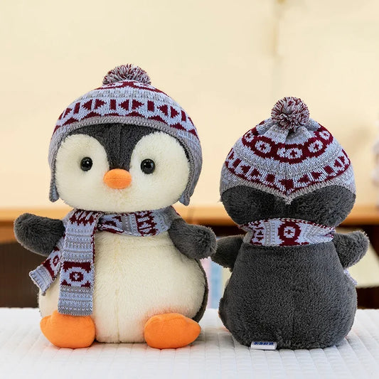 20-35cm Cute Penguin Wear Hat & Scarf Plush Toys Stuffed Animal Penguin Backpack Bags for Kids School Birthday Gift Xmas Decor