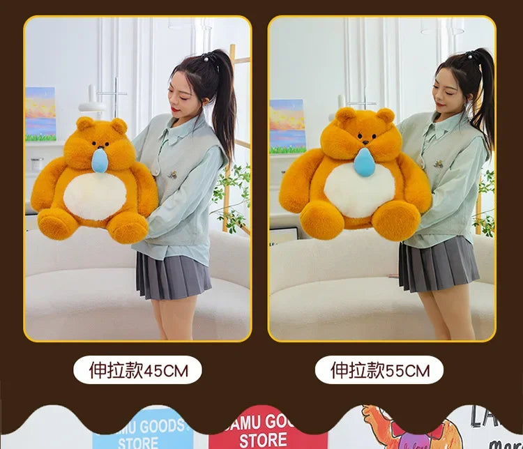 35-45cm Cute Muscle Bear Snot Bear Doll Sitting Posture Pull String Animals Stuffed Toy Soft 24CM Plush Bear Doll Kids Kawaii