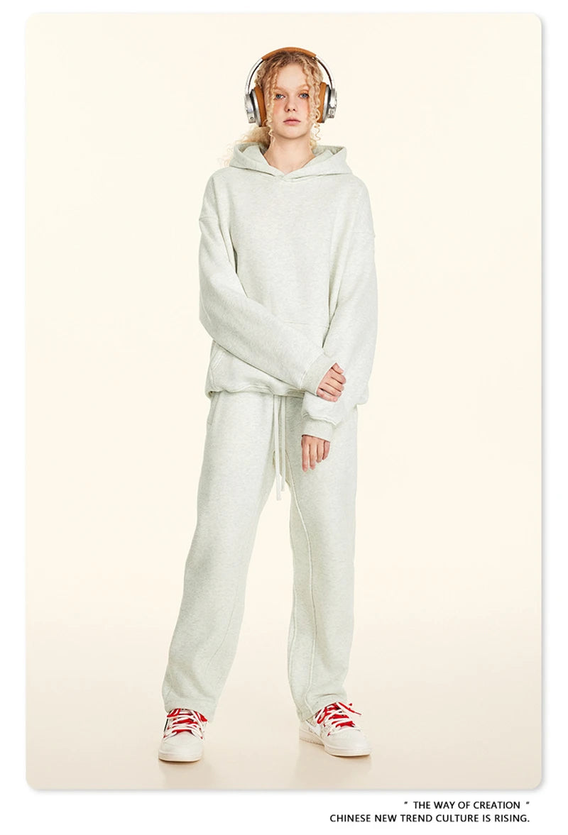 ZODF New 2024 Autumn Winter Men 345gsm Fleece Hoodies Unisex Women Relax Fit Warm Solid Hooded Pullovers Sweatshirts HY0863