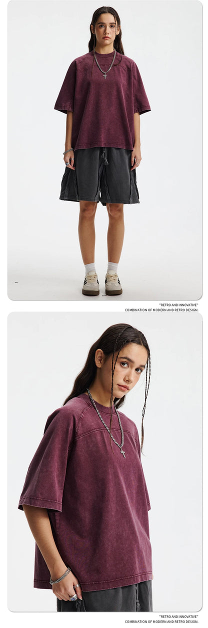 ZODF Retro 2025 Men Summer Batik Washed Cotton T-Shirts Unisex High Street Raglan Sleeve Patchwork T Shirt Brand Tees HY1062