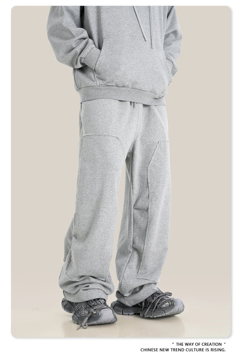 ZODF Fashion 2024 Winter Patches Fleece Straight Pants Retro Unisex Loose Washed 305gsm Warm Soft Trousers Brand Bottoms HY0872