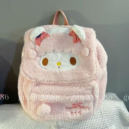 Sanrio Cartoon Backpack For Girl Women My Melody Sweet Piano Lovely Schoolbag Japanese Style Casual Large Capacity Plush Bag
