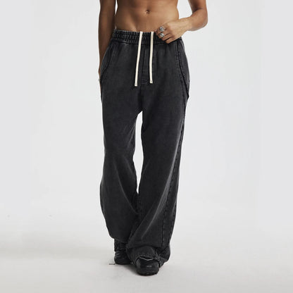 ZODF Retro 2025 Autumn Man Washed Cotton Straight Pants Unisex 430gsm Distressed Patchwork Oversized Trousers Sweatpants HY1168