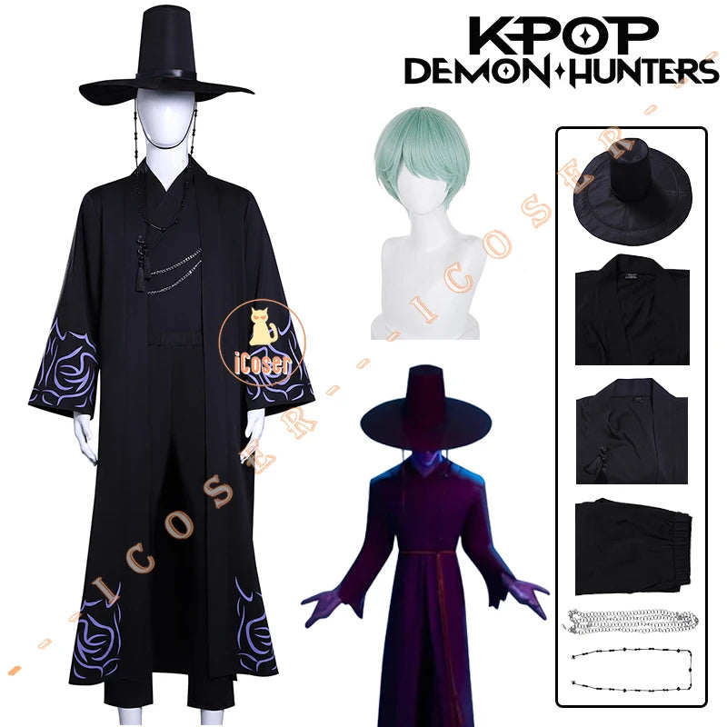 KPop Demon Hunters Saja Boys Cosplay Costume Jinu Saja Cosplay Black Robe Baby Abby Mystery Romance Outfit Halloween Women Men