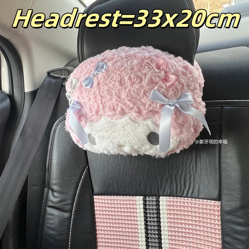 Sanrio My Melody Headrest Back Cushion Car Seat Belt Cover Stuffed Anime Japanese Style Pillow Comfortable Neck Pillow Girl Gift