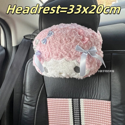 Sanrio My Melody Headrest Back Cushion Car Seat Belt Cover Stuffed Anime Japanese Style Pillow Comfortable Neck Pillow Girl Gift