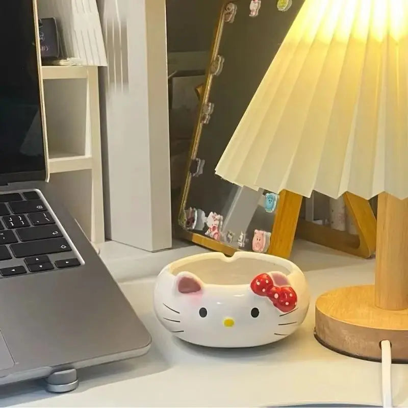 New Hello Kitty Ceramic Ashtray Cute Cartoon Pink Personalized Gift For Boyfriend Action Toy Figures Animation Derivative