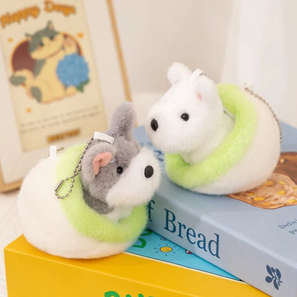 10cm Mini Cute Dog Plushies 2 in 1 Kawaii Soft Bag Pendant Love Dog in Doghouse Plush Toy Corgi Schnauzer Stuffed Doll Girl Gift