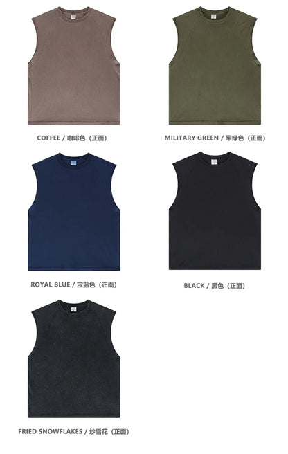 ZODF American Retro Men Washed Solid Tank Tops Women Unisex Loose Edge 275gsm Cotton Sleeveless Tees Brand Streetwears HY0503