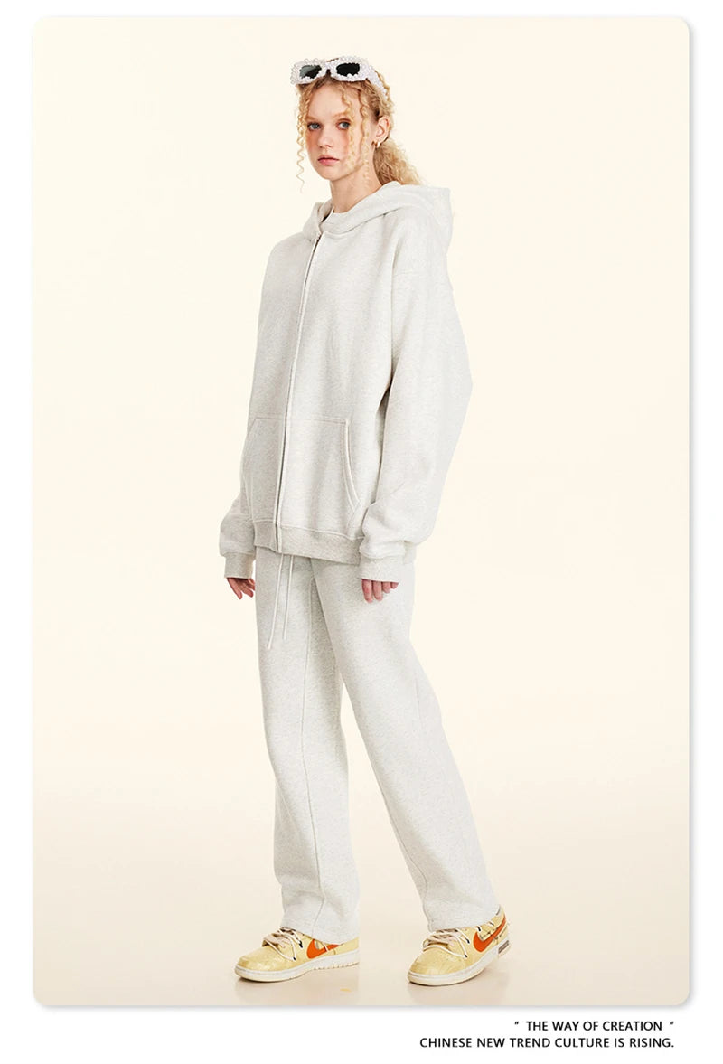 ZODF Fashion Winter Men Warm Zipper Fleece Hoodies Unisex Loose Basic 345gsm Knitted Hooded Hoodie Coats HY0904