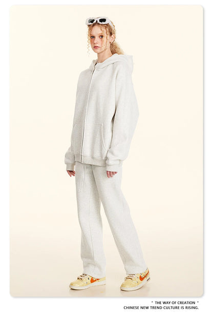 ZODF Fashion Winter Men Warm Zipper Fleece Hoodies Unisex Loose Basic 345gsm Knitted Hooded Hoodie Coats HY0904