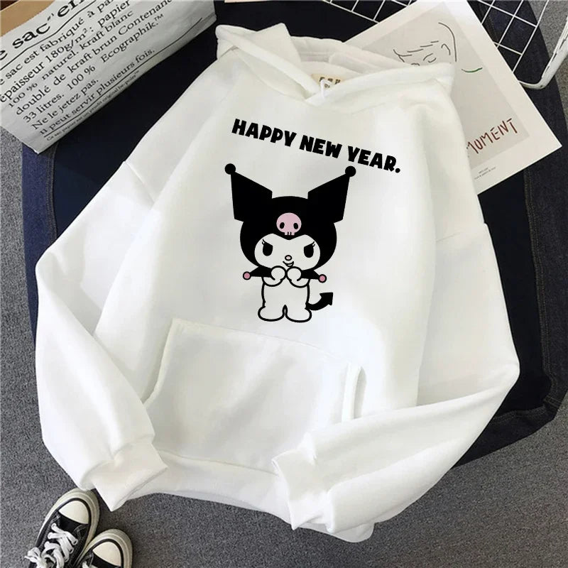 Long Sleeve Y2k Women'S Sweatshirt Luxury Brand Sanrio Kuromi Pattern Print Hoodie Girly Aesthetic Discount Youth Student Tops