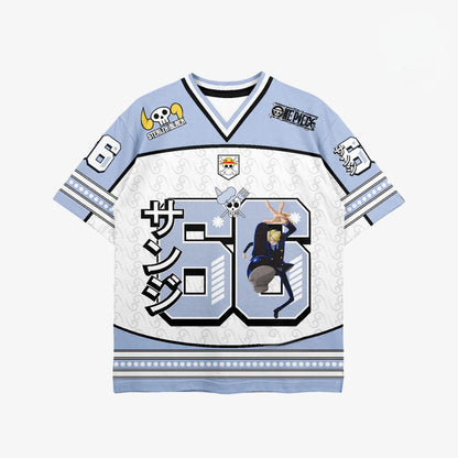 2526 New Bandai Anime One Piece Luffy Summer Jersey T-shirt Oversized 3D Adult and Children's Multifunctional Top Christmas