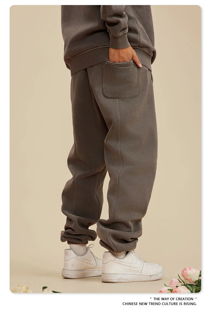 ZODF 2025 Autumn Winter Men’s Washed Fleece Sweatpants 355gsm Loose Retro Joggers Streetwear HY0653