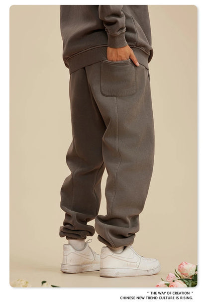 ZODF 2025 Autumn Winter Men’s Washed Fleece Sweatpants 355gsm Loose Retro Joggers Streetwear HY0653