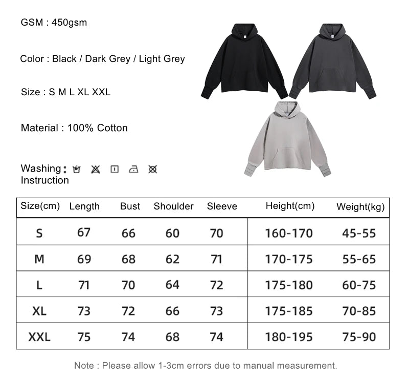 ZODF New Autumn Men Heavyweight 450gsm Hoodie Unisex Loose Ninja Sleeve 100% Cotton Hooded Pullovers Winter Coat HY0927