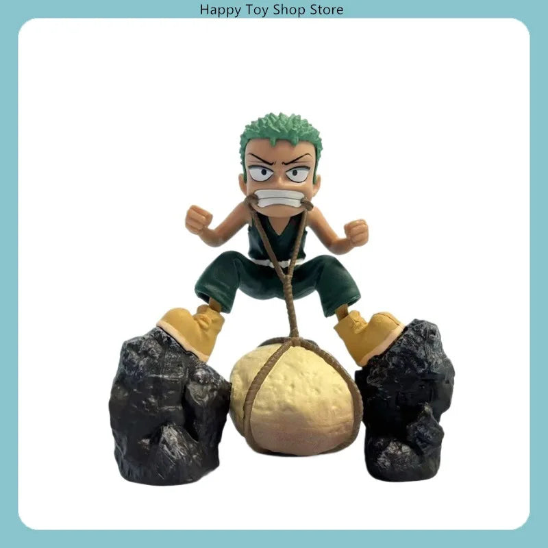 9.5cm One Piece Roronoa Zoro Childhood Training Scene PVC Sculpture Desktop Model Statue