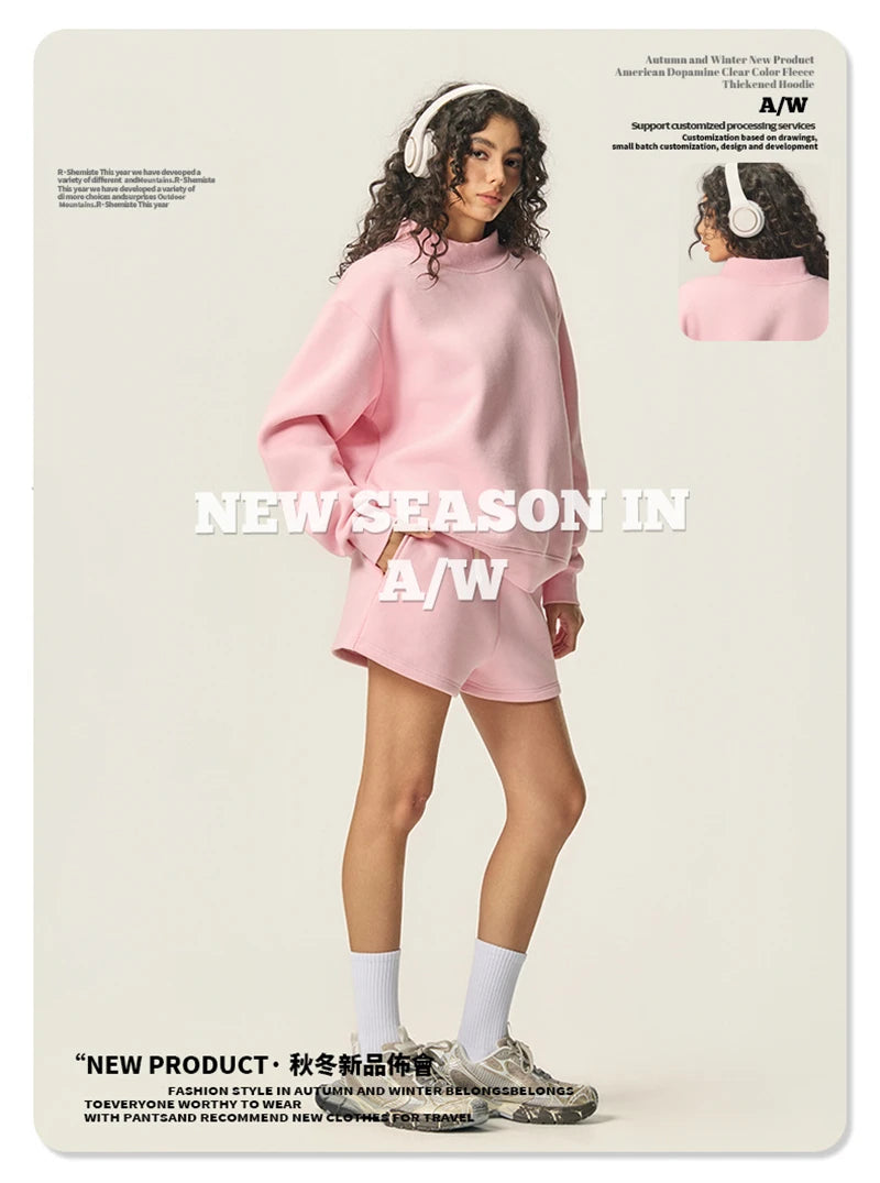 ZODF 2025 Winter Women 350gsm Warm Fleece Sweatshirts Girls Female Hip Hop Half Turtleneck Pullovers Brand Clothing HY056