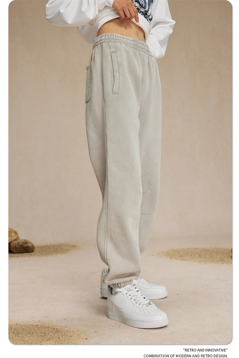ZODF Retro Winter 360gsm Batik Washed Fleece Sweatpants Unisex Loose Drawstring Warm Joggers HY0714