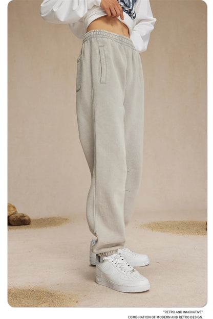 ZODF Retro Winter 360gsm Batik Washed Fleece Sweatpants Unisex Loose Drawstring Warm Joggers HY0714