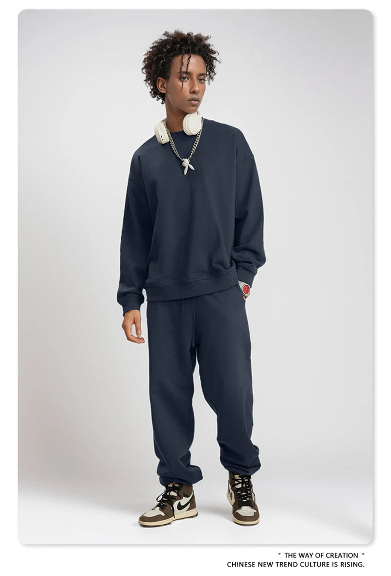 ZODF Fashion Autumn Men Solid 360gsm Sweatshirt Unisex Solid Loose Sport O Neck Pullovers Brand Clothes HY0938