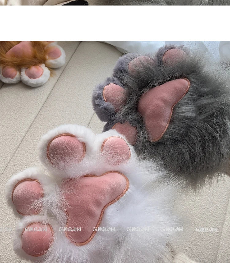 Anime Cute Cat Claw Glove Plush Toy Turn Into Cat Cosplay Props Funny Gloves White Black Grey Plushies Costume Accessories Glove